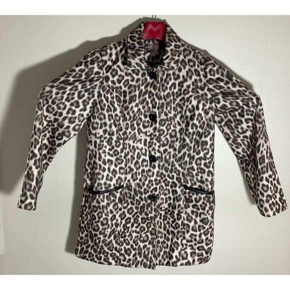 Chicos Leopard Print Button-Up Coat Womens Size 1 Faux Fur Mid-Length - Picture 1 of 3